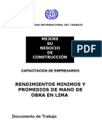 Mesunco rendimientos minimos y promedios - Construcción