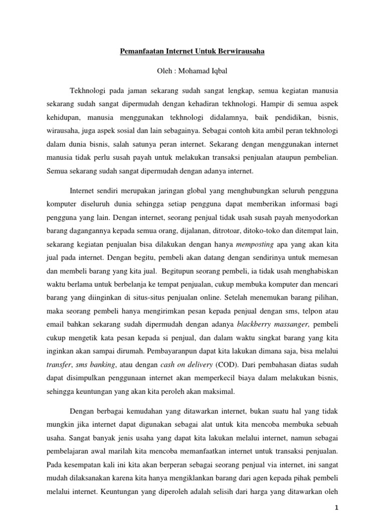 Essay Pemanfaatan Internet Untuk Berwirausaha | PDF