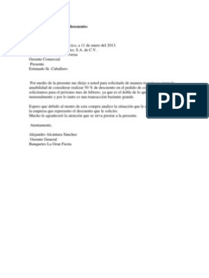 Ejemplo de Carta para Descuento | PDF | Dinero | Business