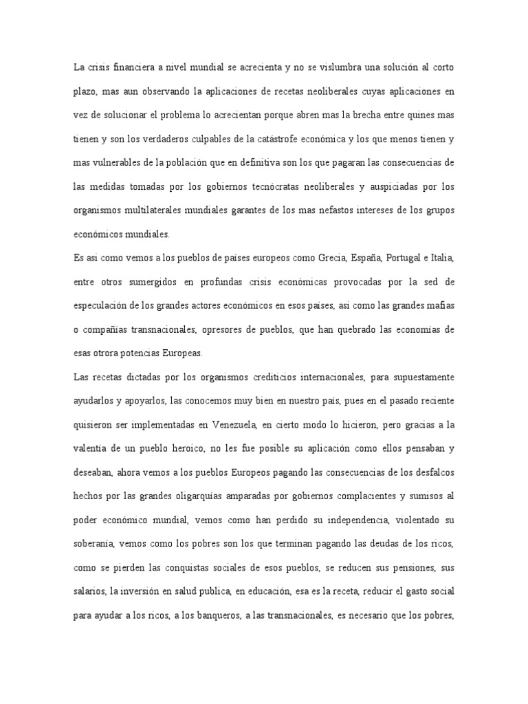 Ensayo Sobre La Crisis Economica Mundial y La Respuesta de Latinoamarica Pobreza Pobreza e