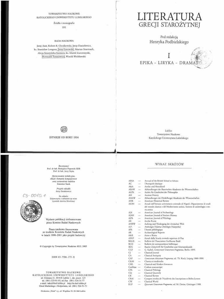 Podbielski.literatura Grecji Starozytnej I Ancient