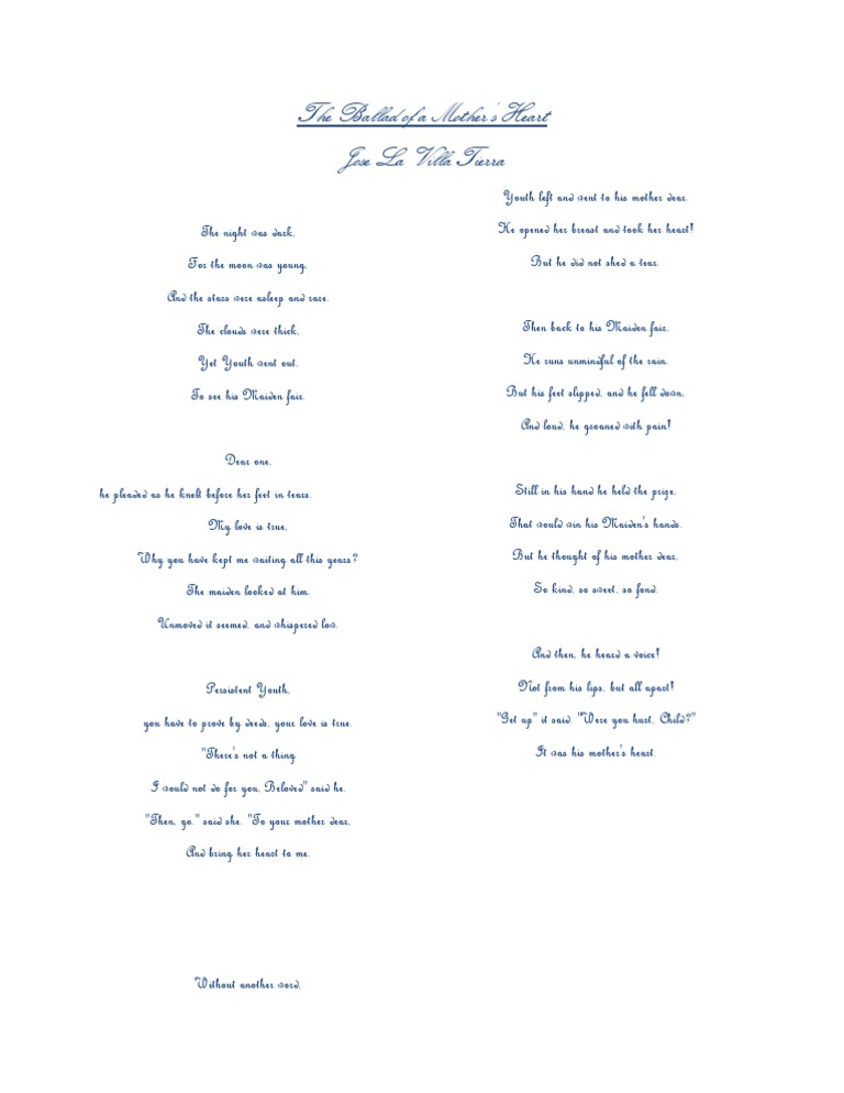 What is the grammar of the poem ballad of a mothers heart image