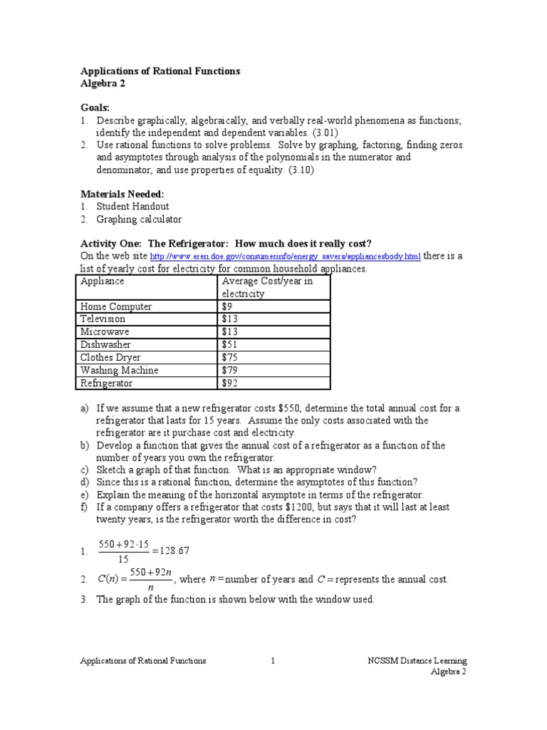 Applications of Rational Functions | PDF | Asymptote | Function ...