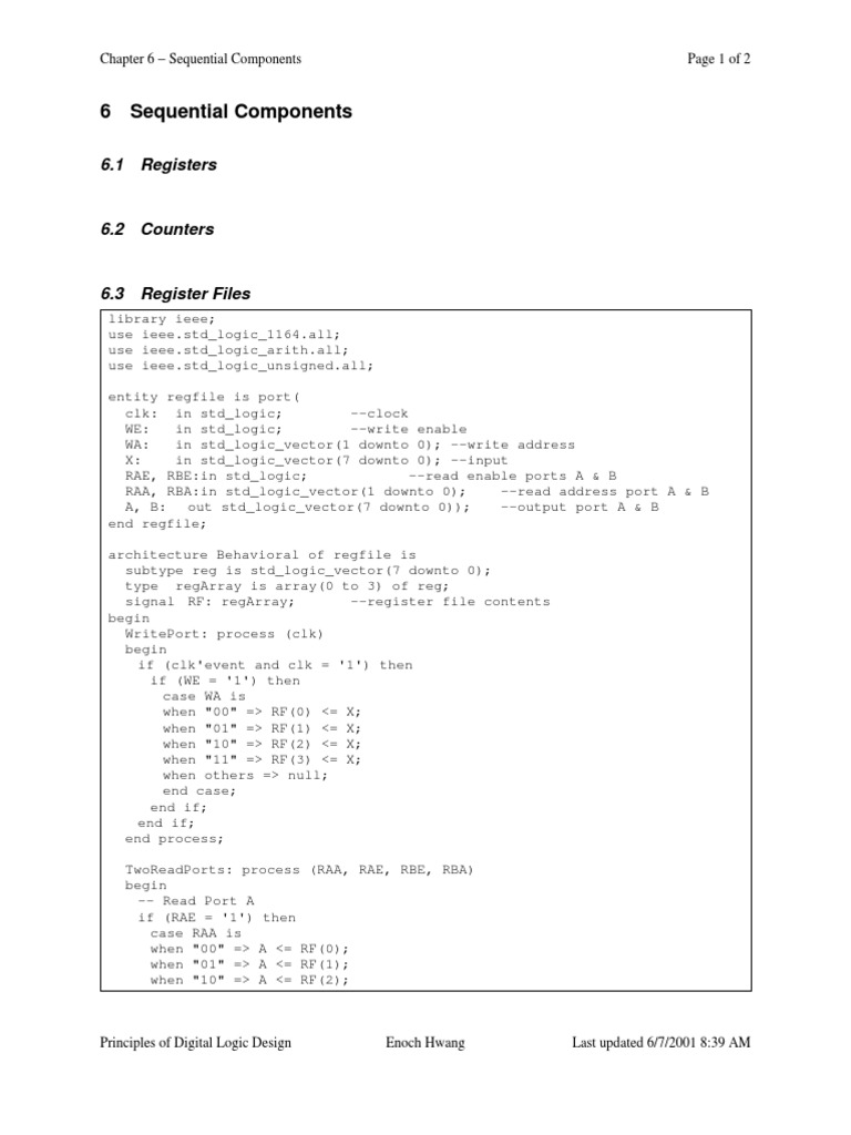 6 Sequential Components: 6.1 Registers | PDF | Computers