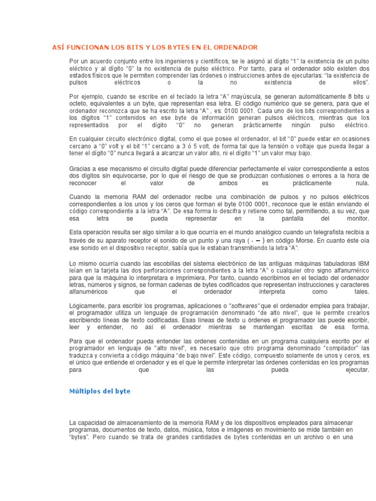 Así Funcionan Los Bits y Los Bytes en El Ordenador | PDF | Poco | Byte