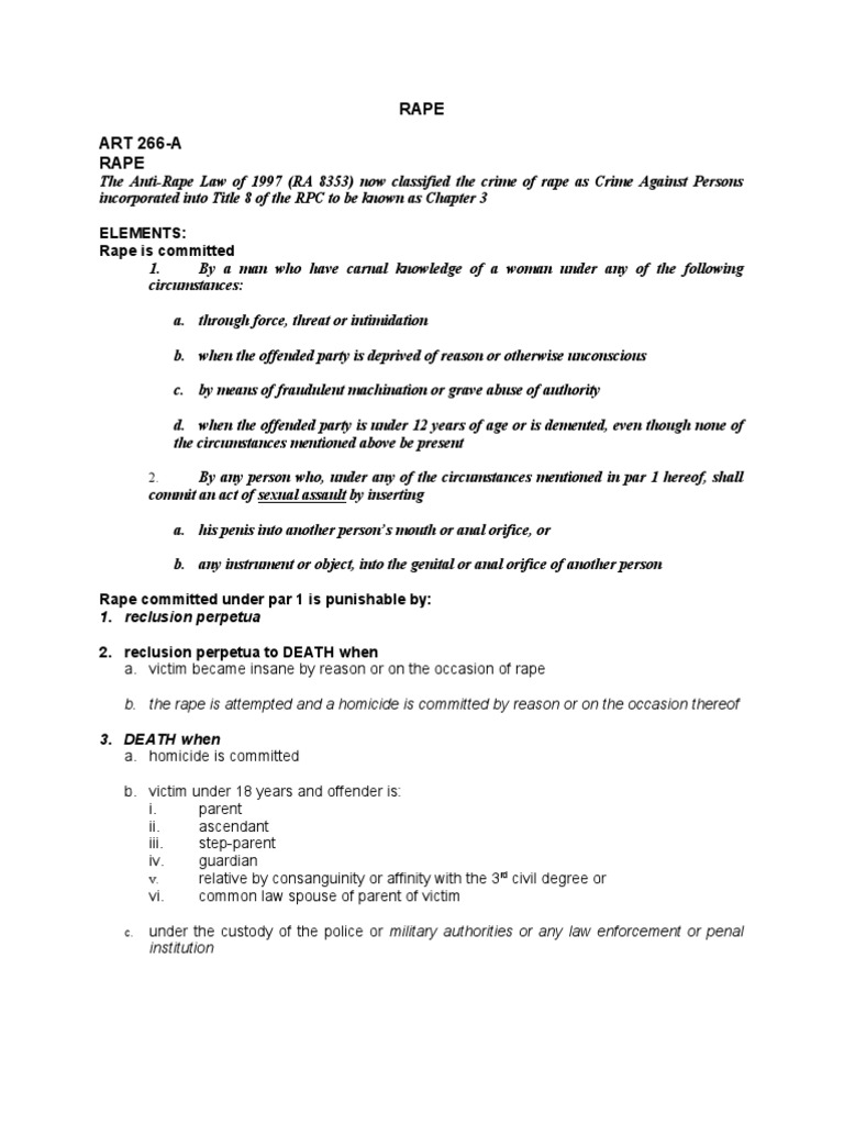 Anti-Rape Law 1997: Key Elements | PDF | Rape | Human Reproduction