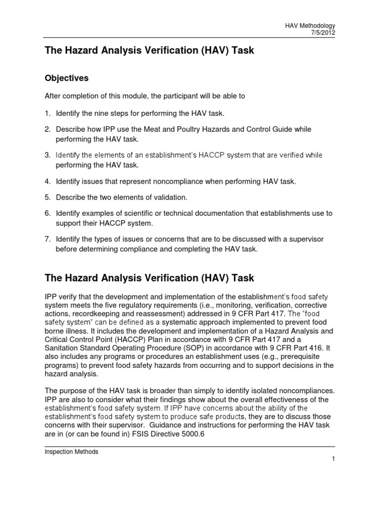 HAV Task Methodology Overview | PDF | Hazard Analysis And Critical ...