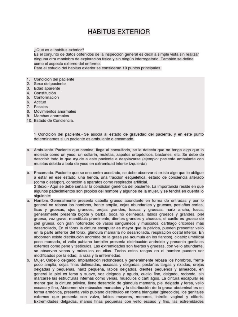 Análisis del Habitus Exterior en Pacientes | PDF | Pie | Anatomía humana
