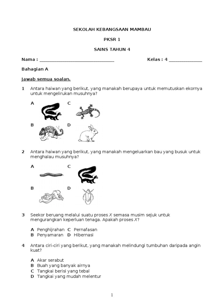 Soalan sains tahun 4