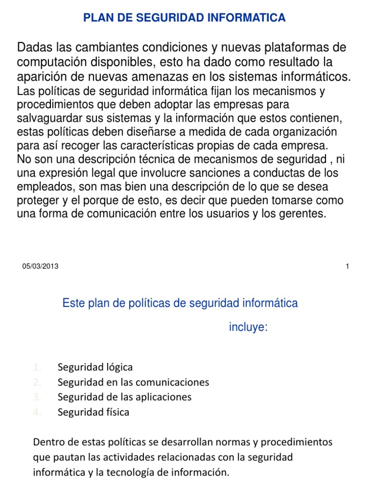 Plan de Seguridad Informatica | PDF | La seguridad informática | Seguridad