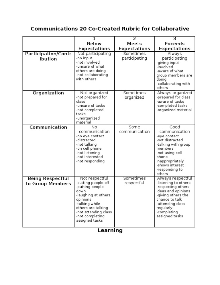 Communications 20 Co-Created Rubric | PDF | Cognition | Communication