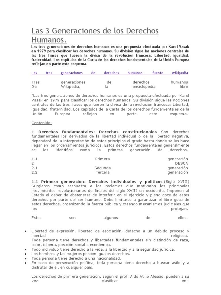 Las 3 Generaciones de Los Derechos Humanos | Descargar gratis PDF ...