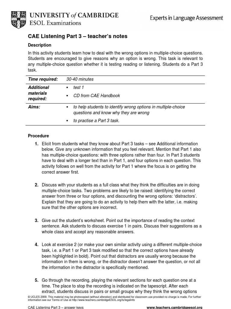 Cae Listening Part 3 | PDF | Multiple Choice | Question
