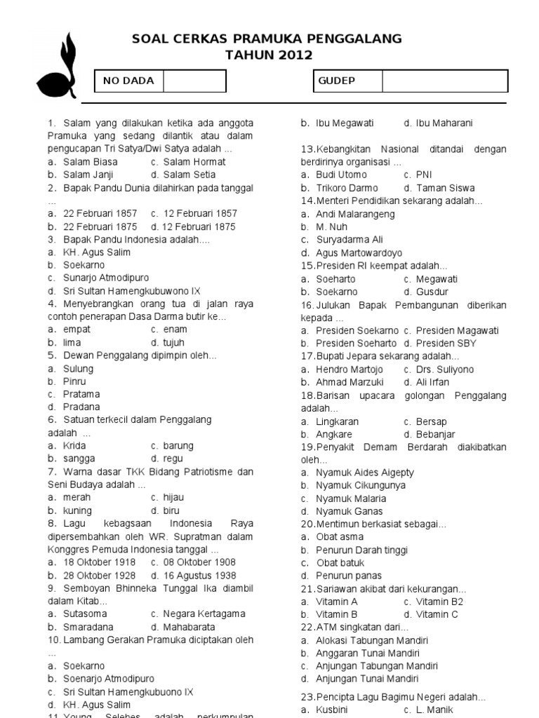 Soal Cerkas Penggalang Tahun 2012