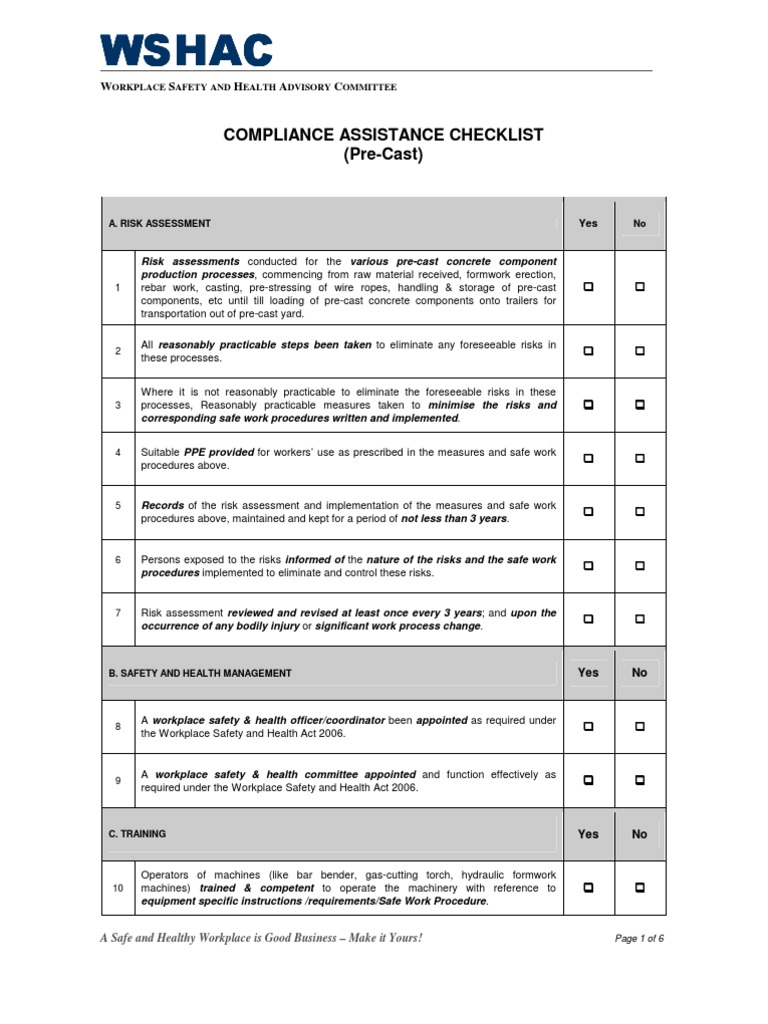 Pre-Cast Concrete Safety Checklist | PDF | Crane (Machine) | Precast ...