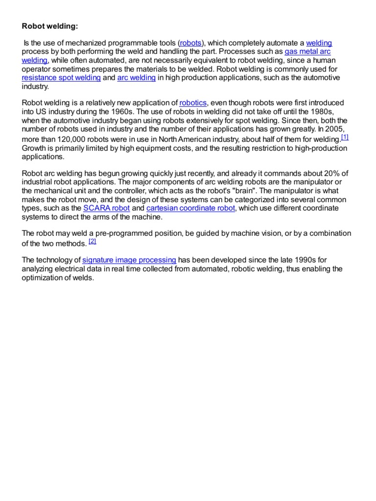 Robot Welding in Industry | PDF