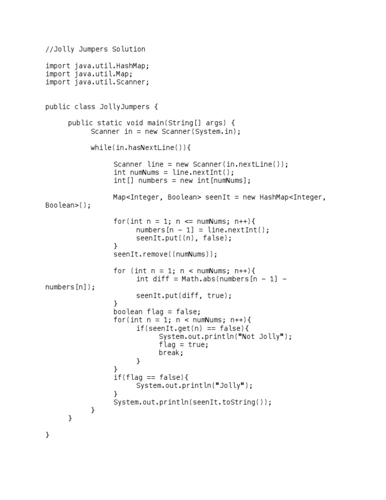 Jolly Jumpers Solution Java PDF Computer Programming Software