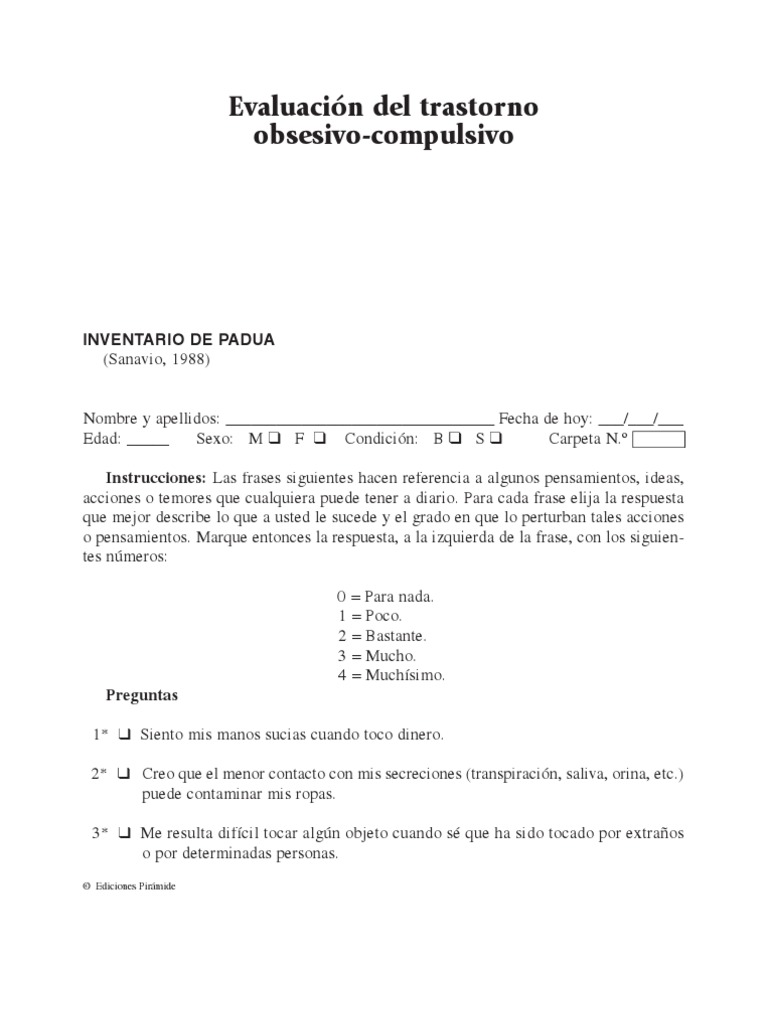 Inventario de Padua | PDF | Desorden obsesivo compulsivo | Salud y ...