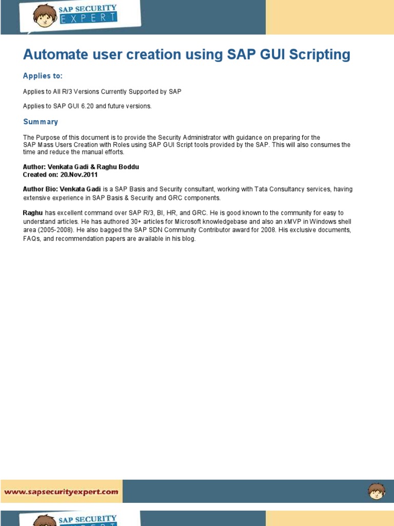 Automate User Creation Using SAP GUI Scripting | PDF | Microsoft Excel ...