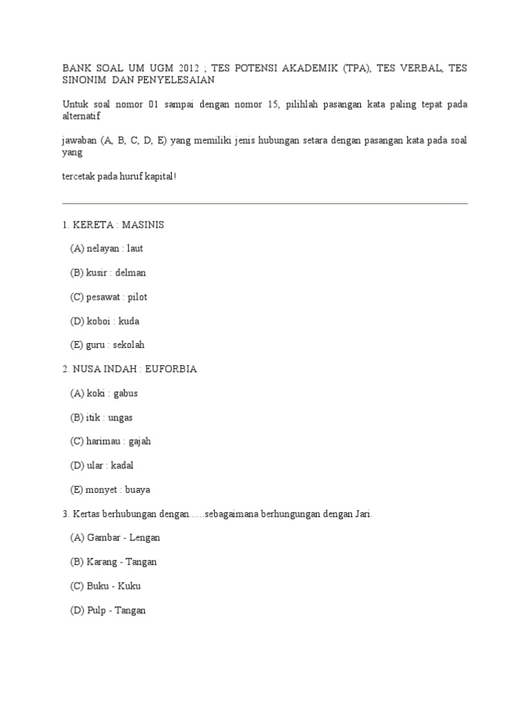 Bank Soal Um Ugm 2012