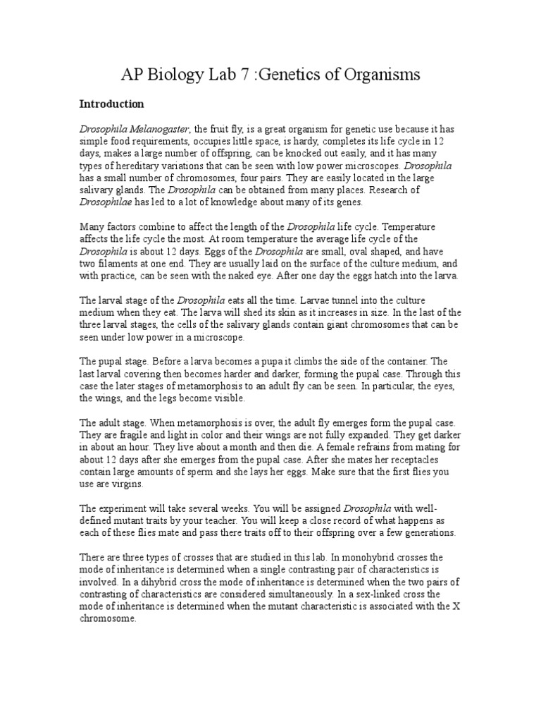 AP Biology Lab 7: Drosophila Genetics | PDF | Chi Squared Test ...