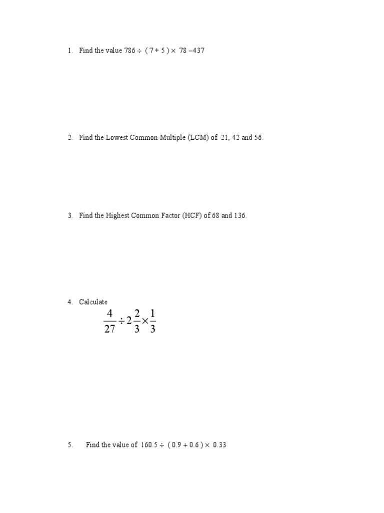 Maths Form 1- Final Exam Paper 2