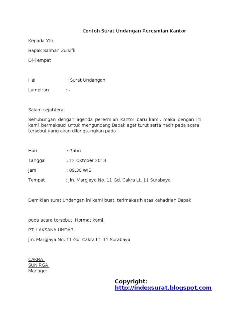 Surat Undangan Peresmian Gedung
