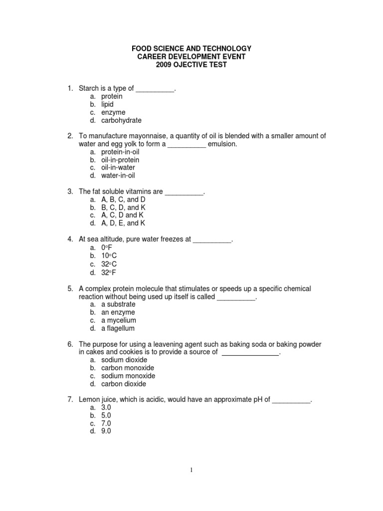 Food Science Exam Foodborne Illness Carbohydrates