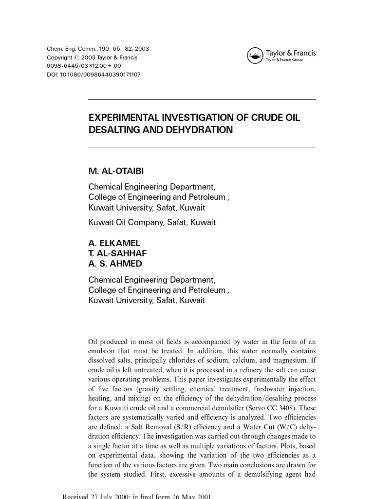 Experimental Investigationof Crude Oil | PDF | Emulsion | Petroleum