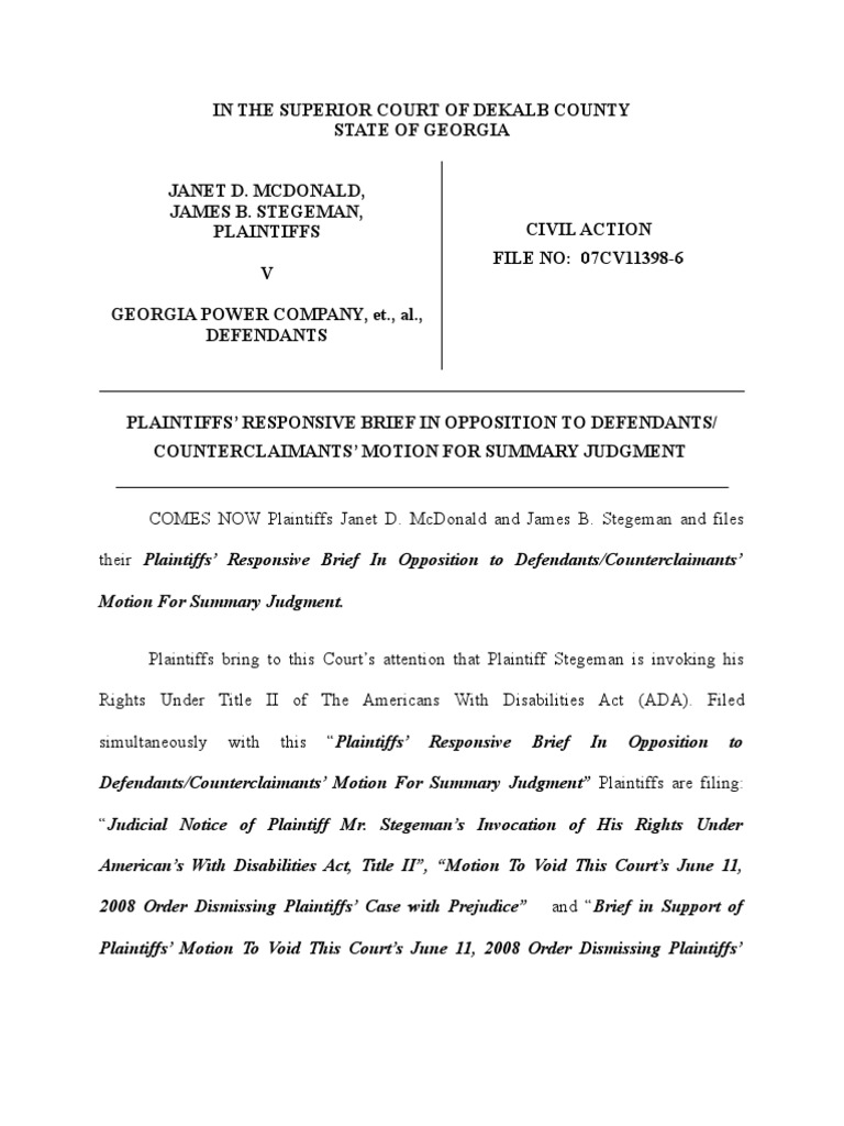 Plaintiffs Response in Oppostion To Summary Judgment  PDF