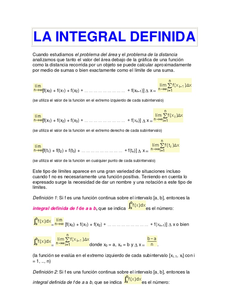 Definición y Evaluación de Integrales Definidas | PDF | Integral | Derivado
