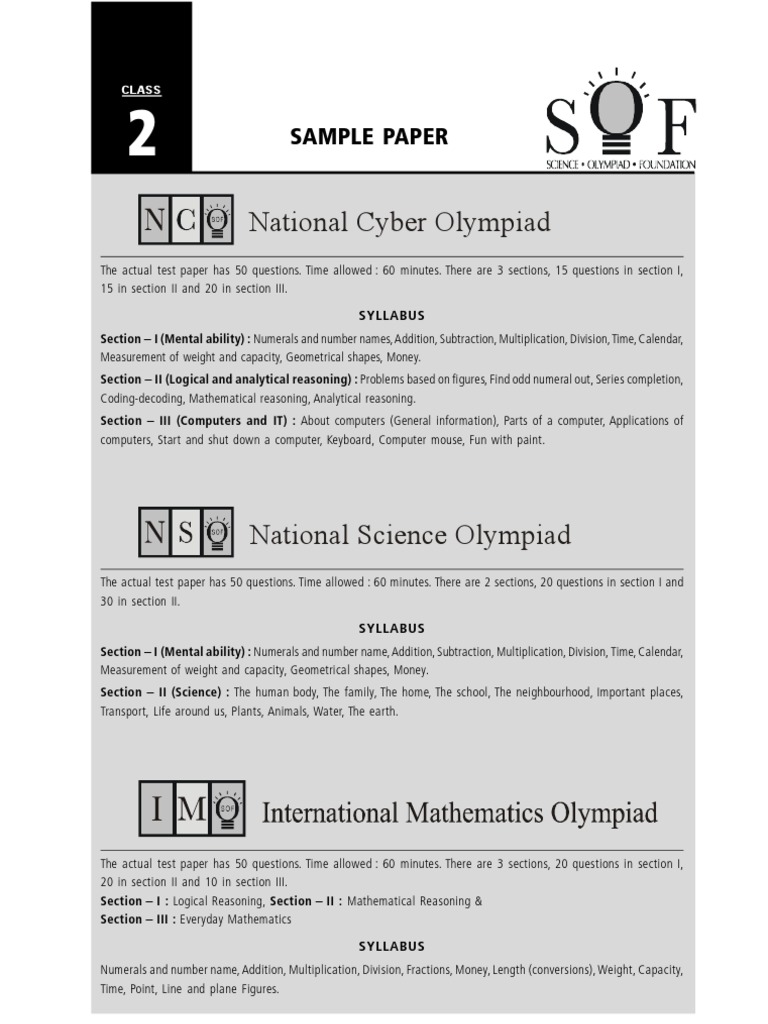 Class 2 Math Olympiad Sample Paper | PDF | Central Processing Unit ...
