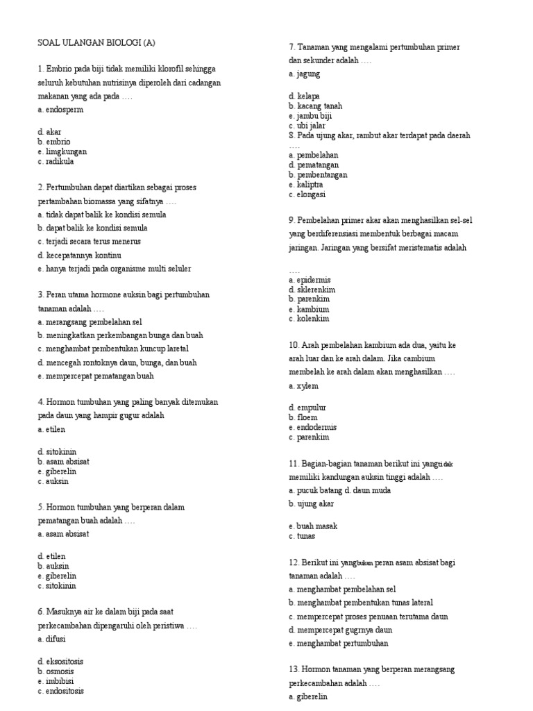 Soal Ulangan Biologi