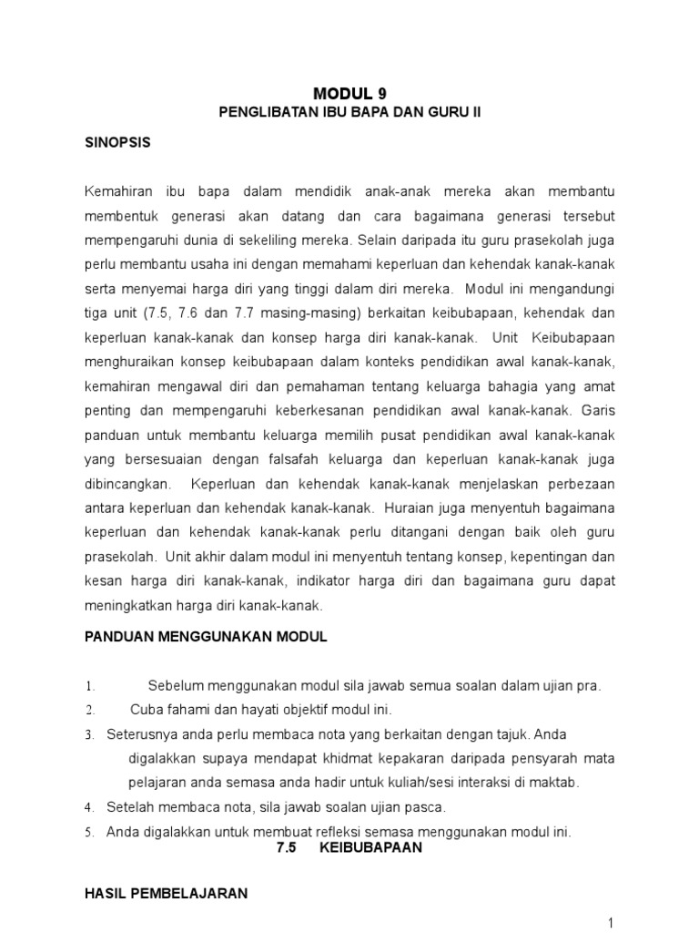 Modul 9 Penglibatan Ibubapa Guru Pdf