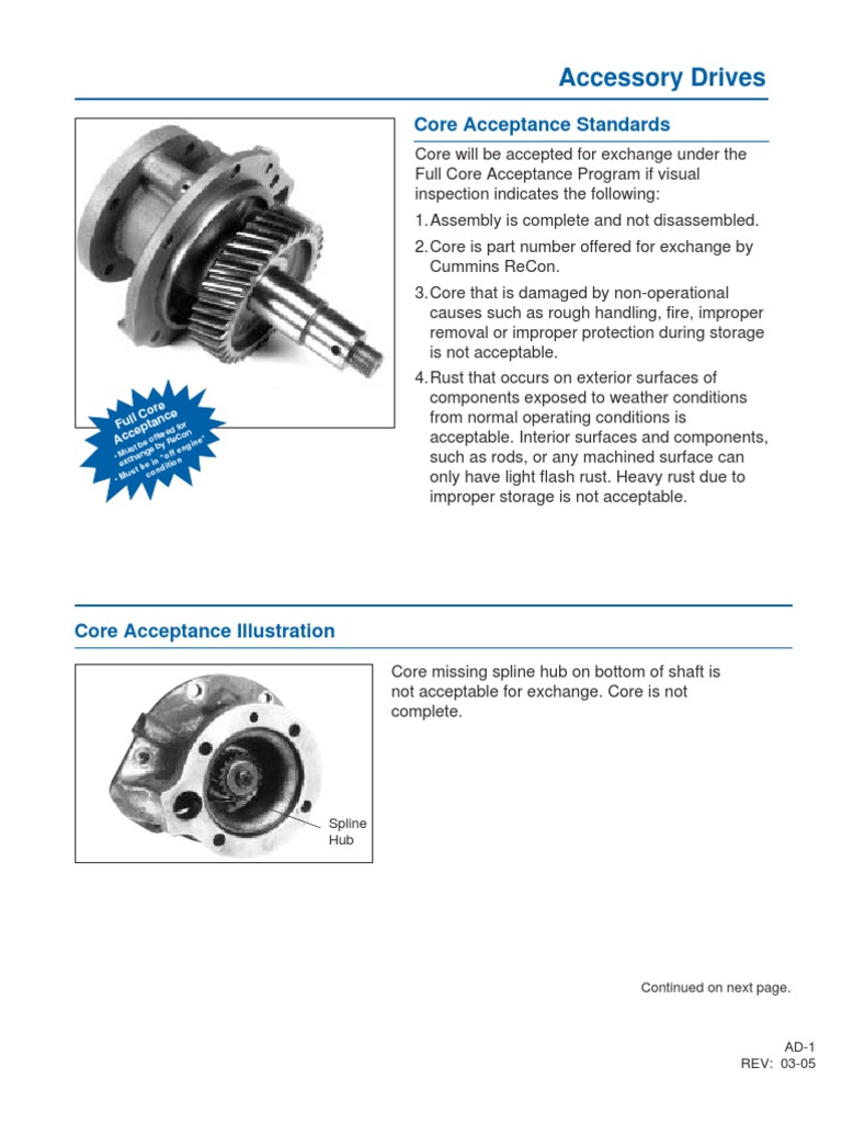 Accessory Drives: Core Acceptance Standards | PDF