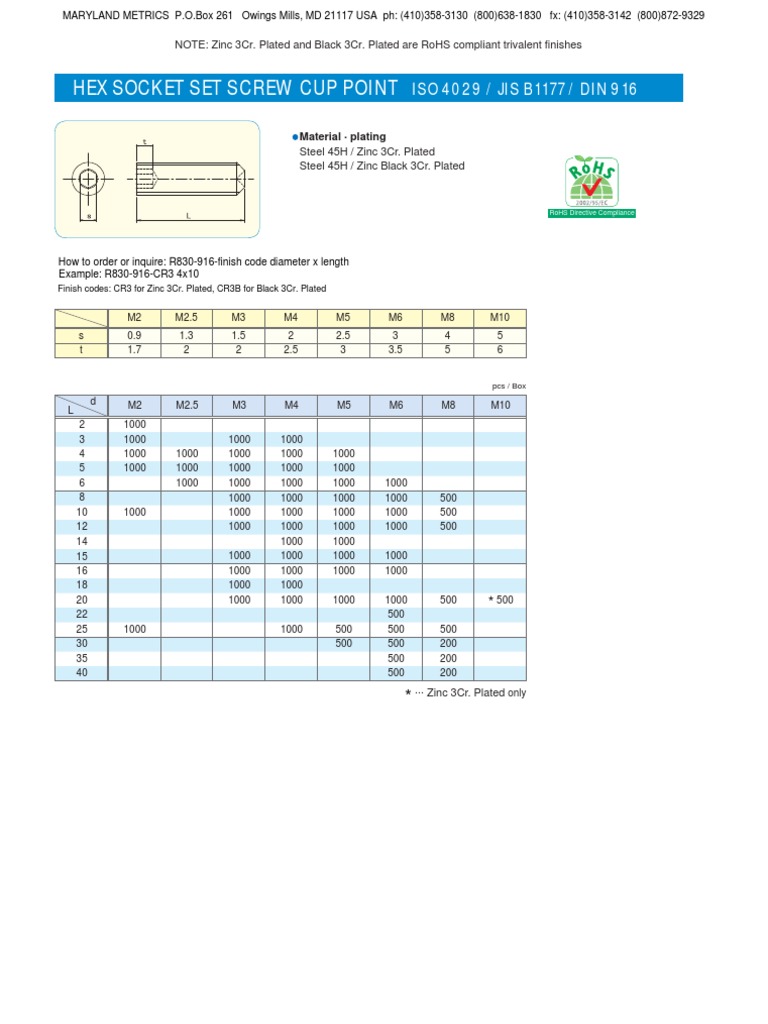 ISO 4029 Hex Socket Set Screws | PDF | Screw | Metalworking