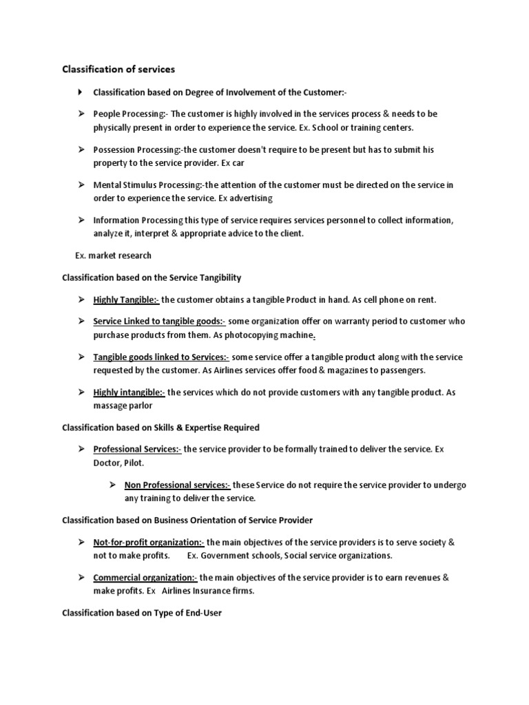 Service Classification Types Explained | PDF