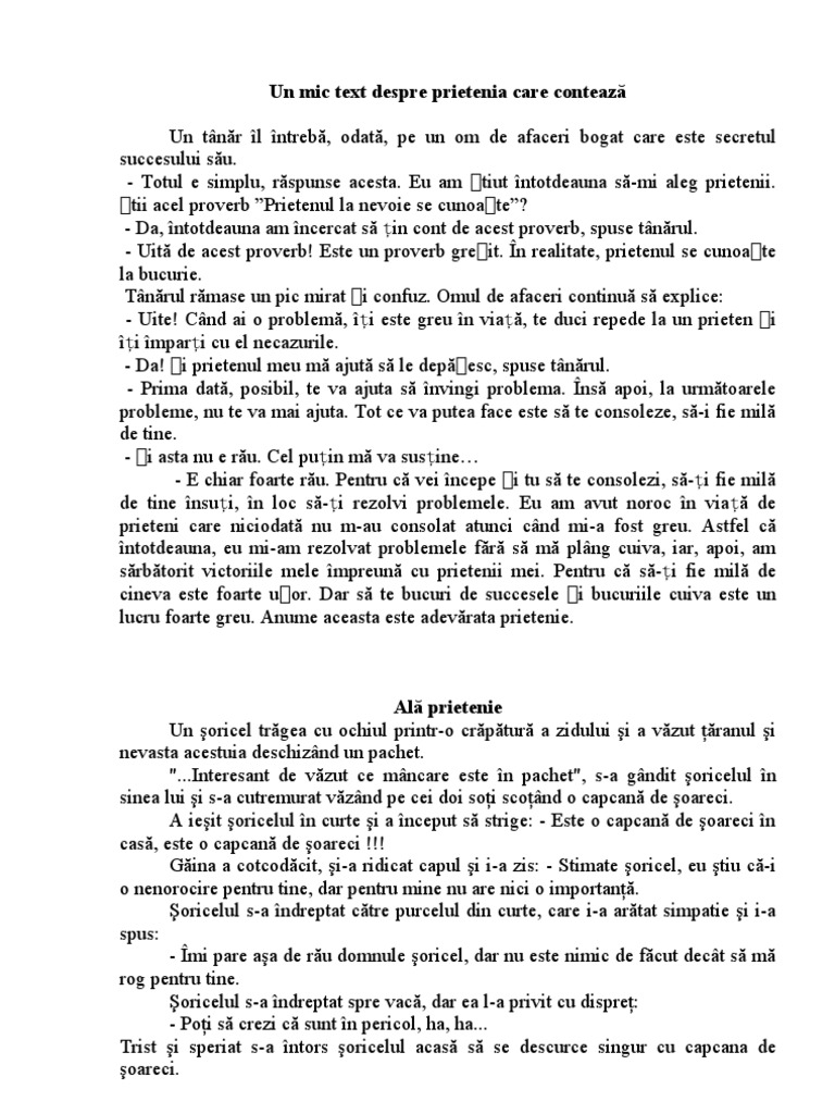 text argumentativ despre prietenie in limba engleza