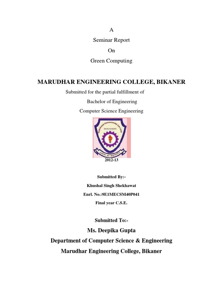 Green Computing Seminar Report 2013 | PDF | Career & Growth | Computers
