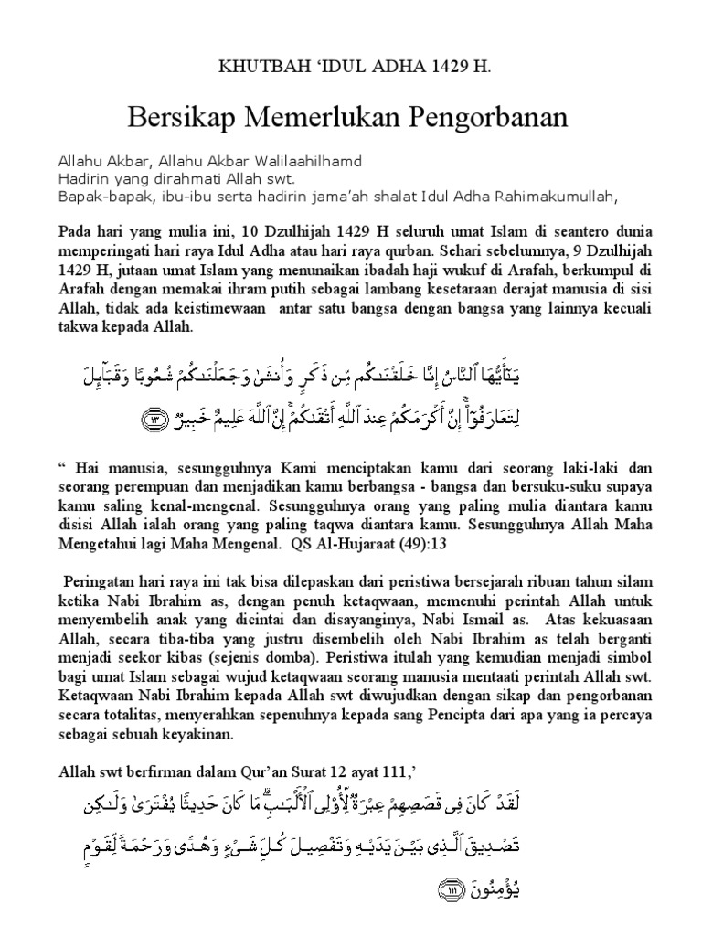Teks Khutbah Idul Adha Bahasa Indonesia - Kumpulan Contoh Teks Pidato