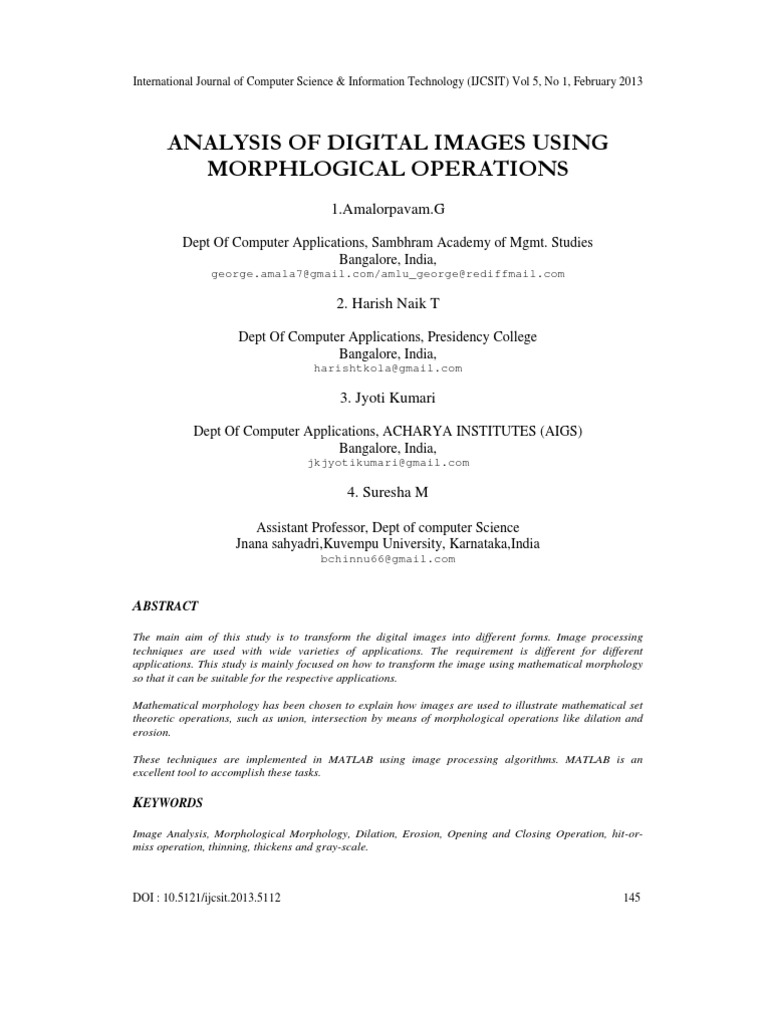 Analysis of Digital Images Using Morphlogical Operations PDF Digital Signal Processing