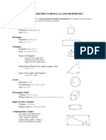 Basic Geometiric Formulas and Properties