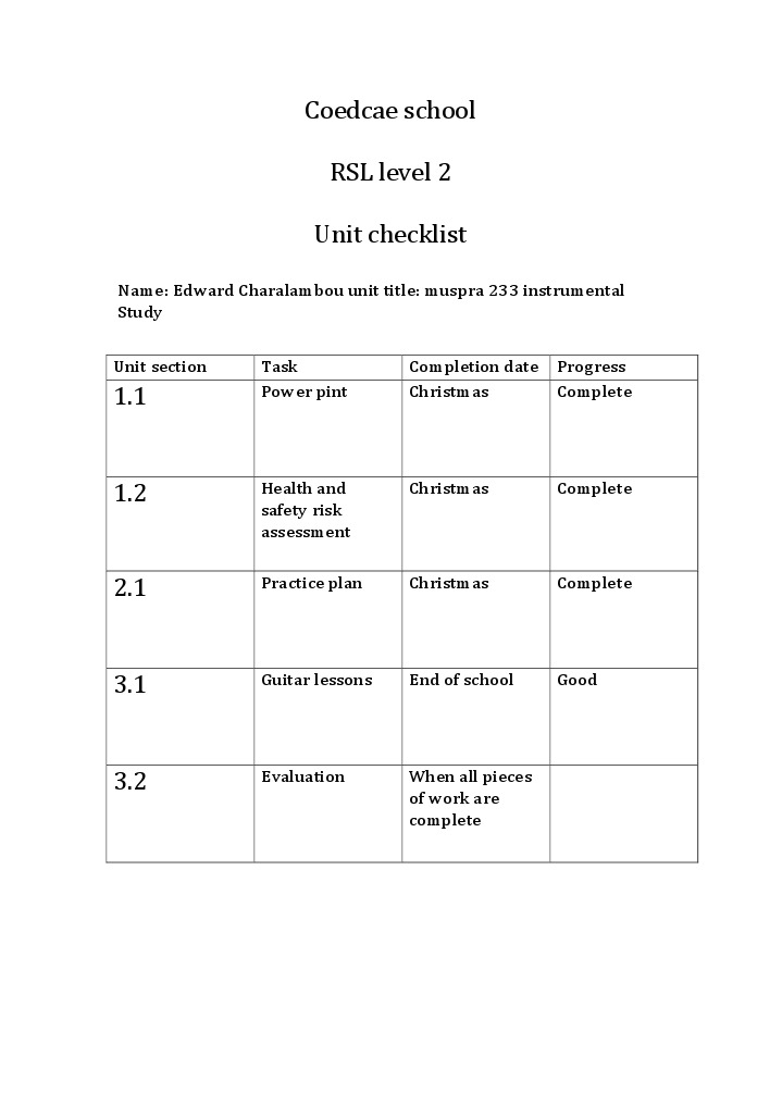 RSL Level 2 Instrumental Study Checklist | PDF