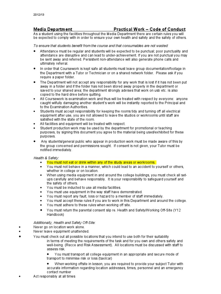 Practical Work Code of Conduct | PDF | Career & Growth