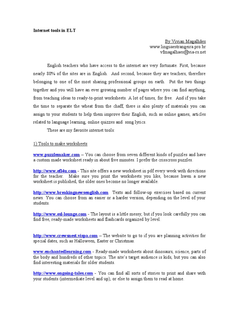 Internet Tools in ELT | PDF | Blog | Educational Technology