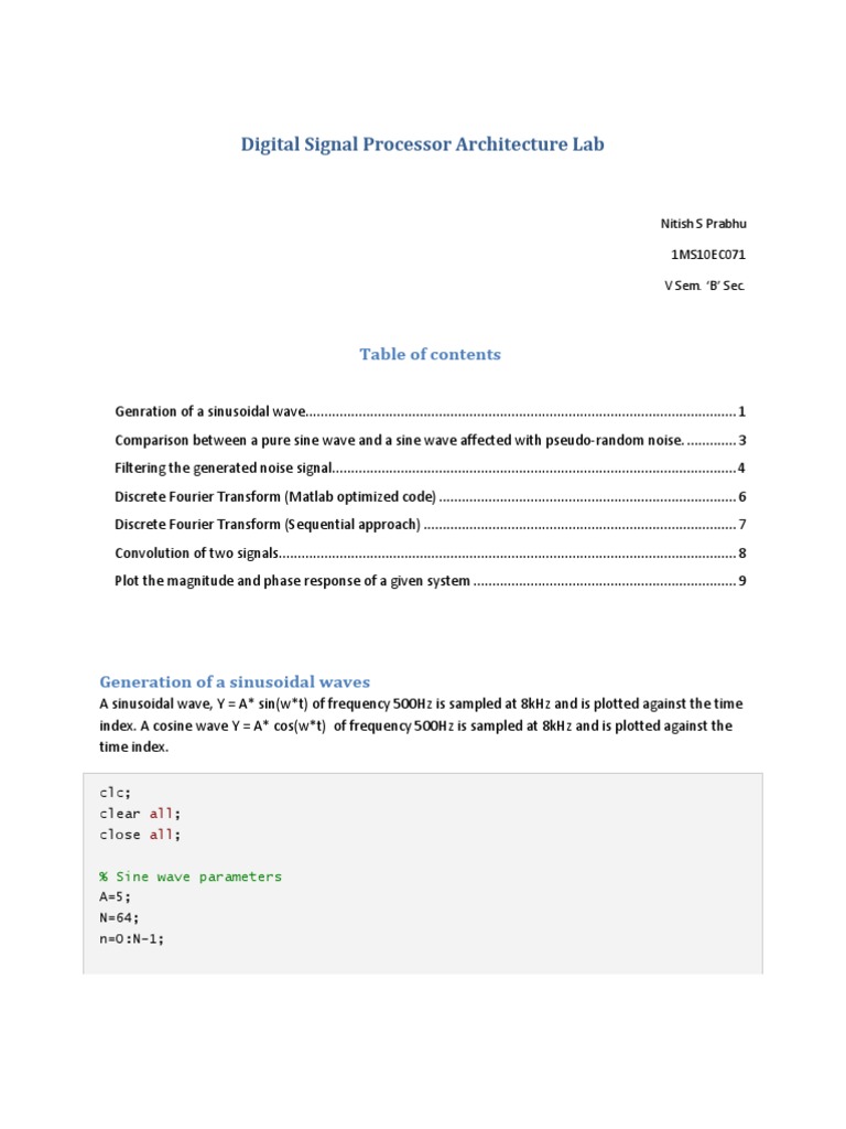 Basic Digital Signal Processing Matlab Codes PDF Discrete Fourier