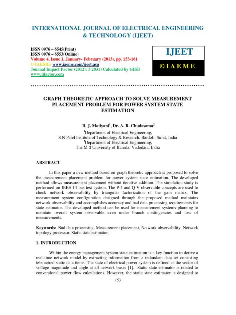 Graph Theoretic Approach To Solve Measurement Placement Problem For ...