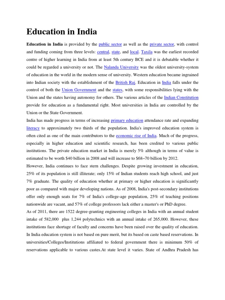 Education in India Is Provided by The | PDF | Social Science