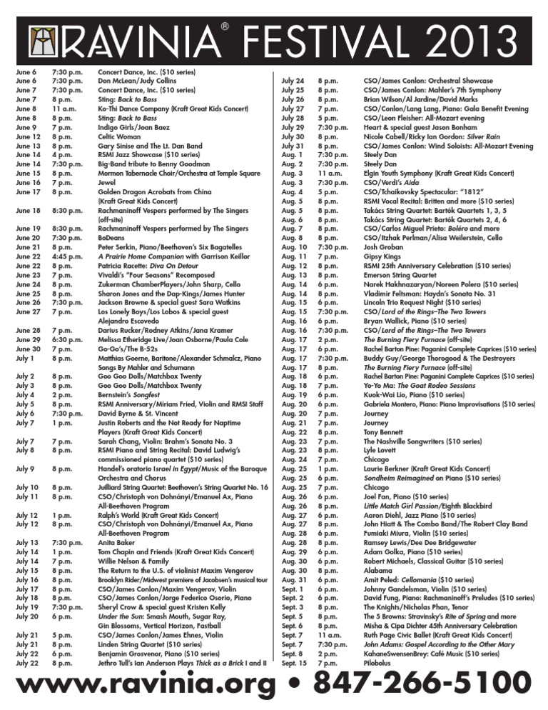2013 Ravinia Schedule PDF Musicians American Musicians
