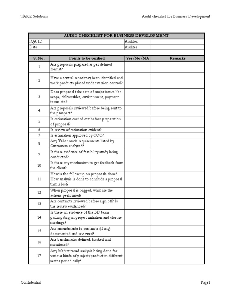 Business Development Audit Checklist | PDF | Business | Accounting And ...